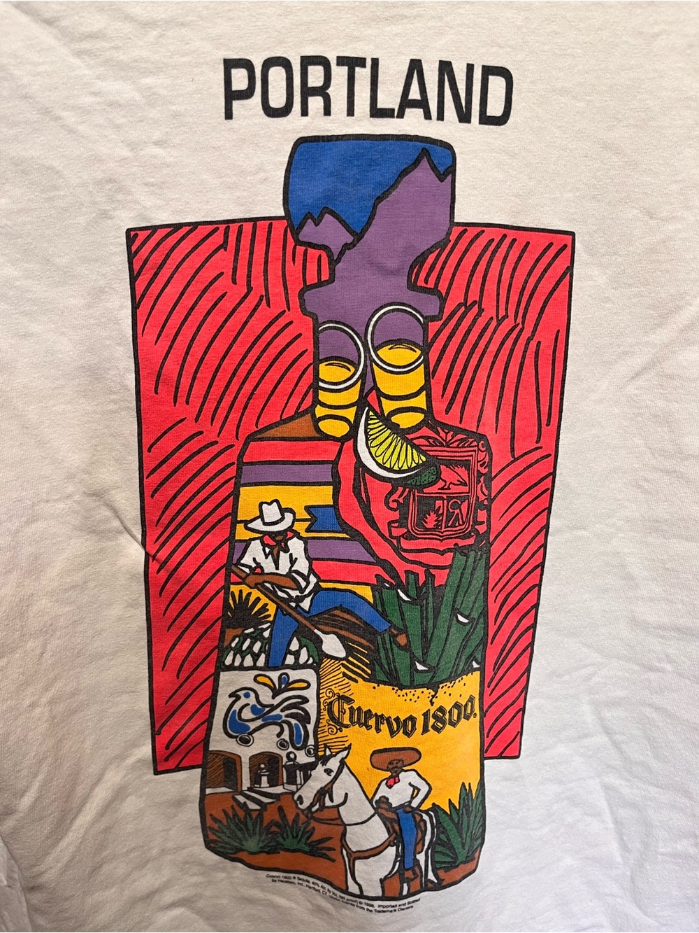 Hanes Vintage 90s Cuervo Tequila White Heavyweight Crewneck T-Shirt Large - Picture 6 of 9